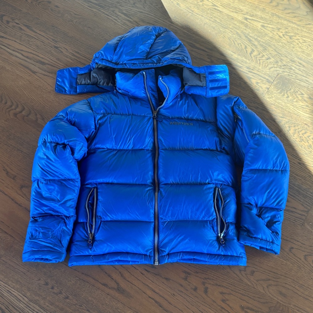 Marmot Blue Puffer Jacket with Hood